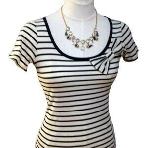 French striped Bow Shirt- Black & White Lace Back
